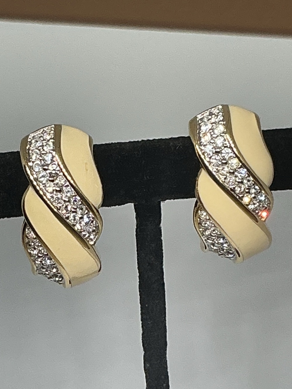 Vintage Swarovski SAL Gold Tone Half Hoop Clip On Earrings Pavé Crystal